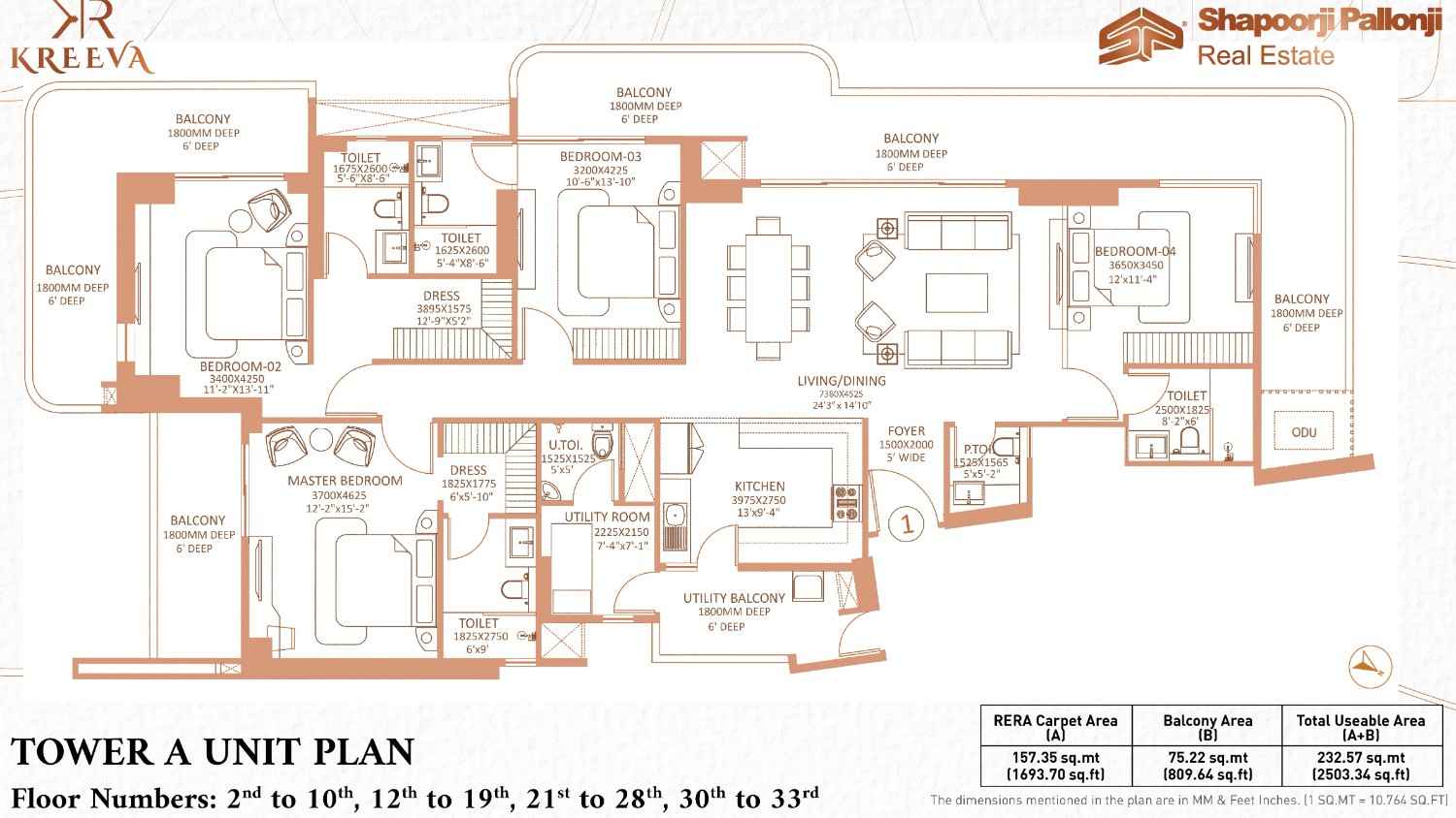 Spacious Living and Dining Area in 3 BHK Floor Plan – The Dualis